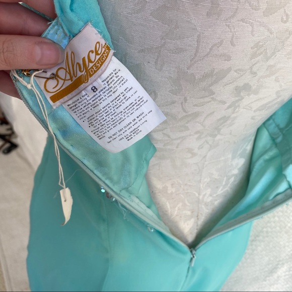 Alyce Paris S/M Silk Chiffon Formal Dress Mint - Picture 6 of 8